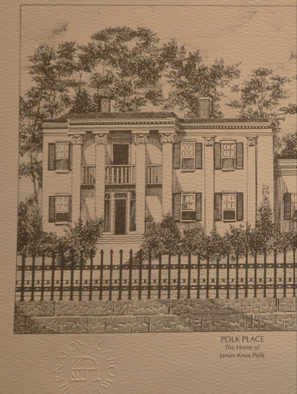 VT Polk Place Home Of James K Polk Print in Sepia Tones Signed Richard V Sebring